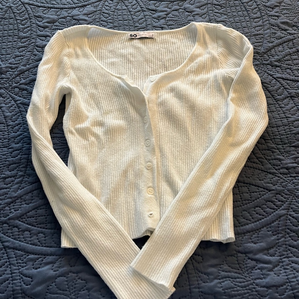 SO Cream Ribbed Knit Top
